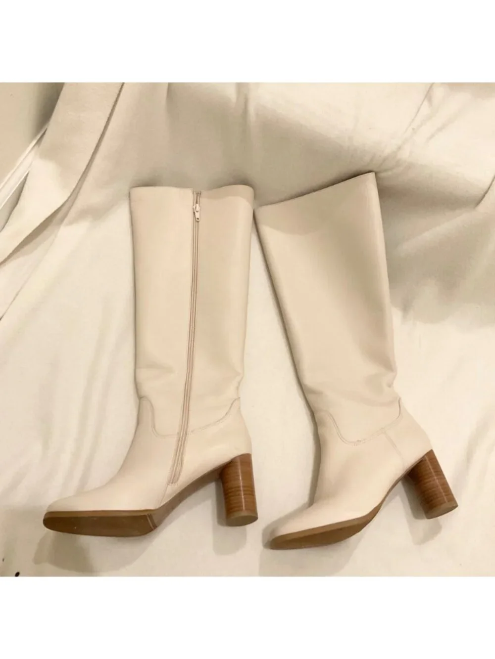 Sezane off white TEDDY HEELED high BOOTS leather SZEU39 RUN SMALL US7.5
